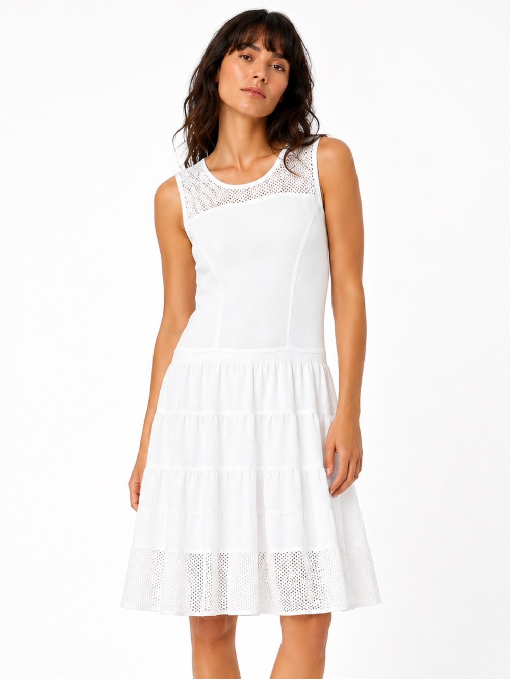 Cynthia Rowley White Crochet Pointelle Fit & Flare Knit Dress – Size S